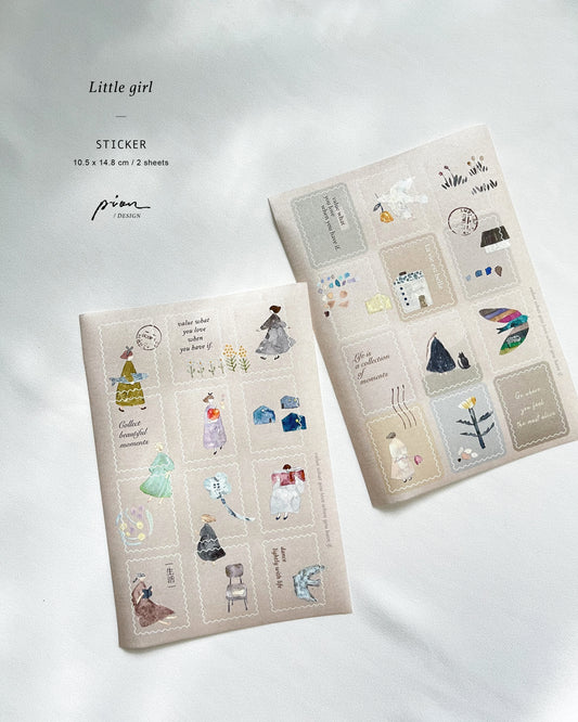 Pion Stamp-style Paper Sticker - Little, 2 designs/sheet