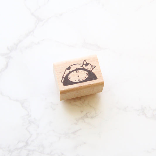 Pottering Cat Small Rubber Stamp - Clock