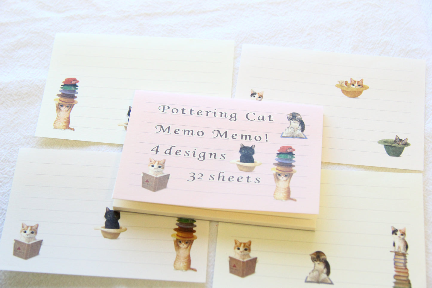 Pottering Cat Memo Pad - Hat and Reading