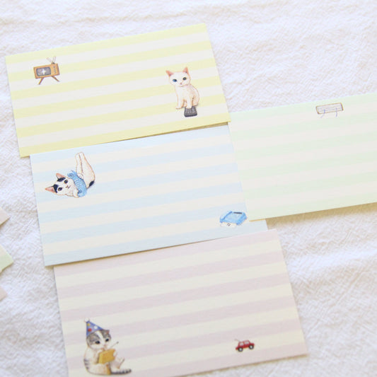 Pottering Cat Message Memo Paper Set - Colorful Stripes