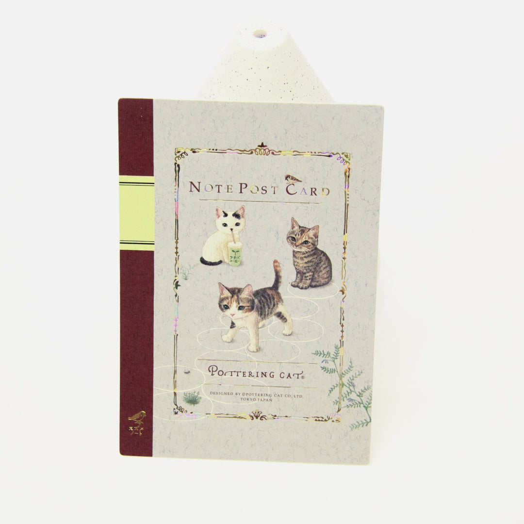 Pottering Cat Letterpress Post Card - Notebook Design - Gold Foil