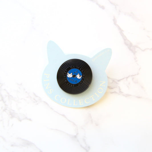 Pottering Cat Enamel Pin - Vinyl Blue