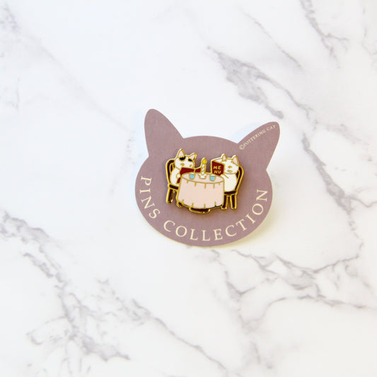 Pottering Cat Enamel Pin - Romantic Dinner