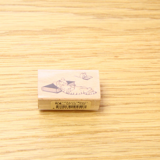 Pottering Cat Large Rubber Stamp - Reading