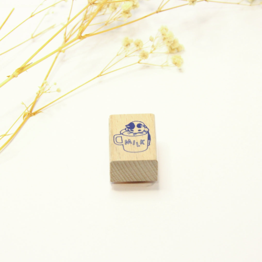 Pottering Cat Small Rubber Stamp - Milk