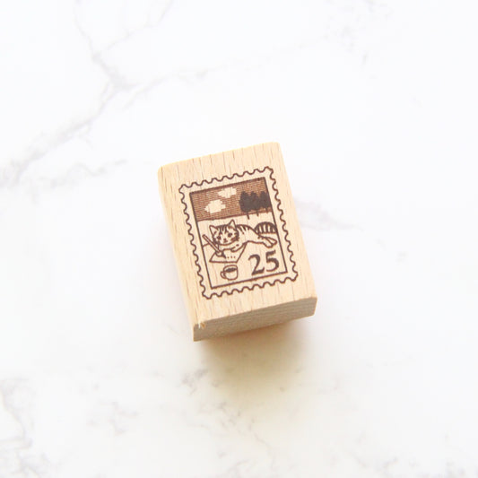 Pottering Cat Small Rubber Stamp - Postal Stamp