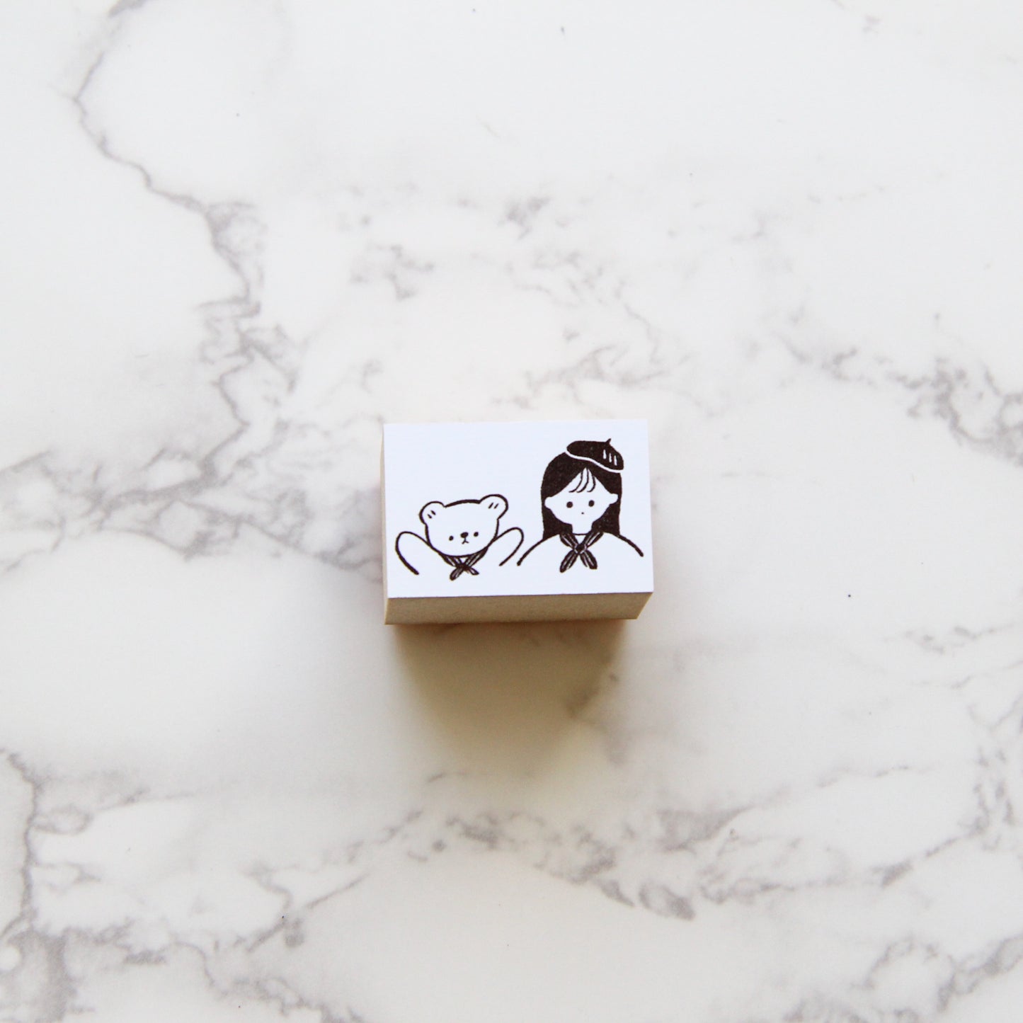 ranmyu Rubber Stamp - Kuma and Girl with Hat