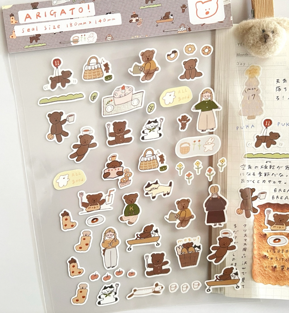 ranmyu Sticker Sheet - Brown Kuma Picnic