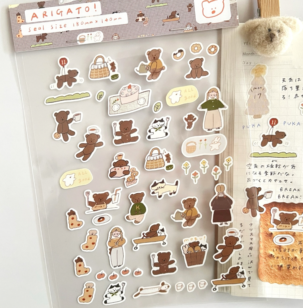 ranmyu Sticker Sheet - Brown Kuma Picnic