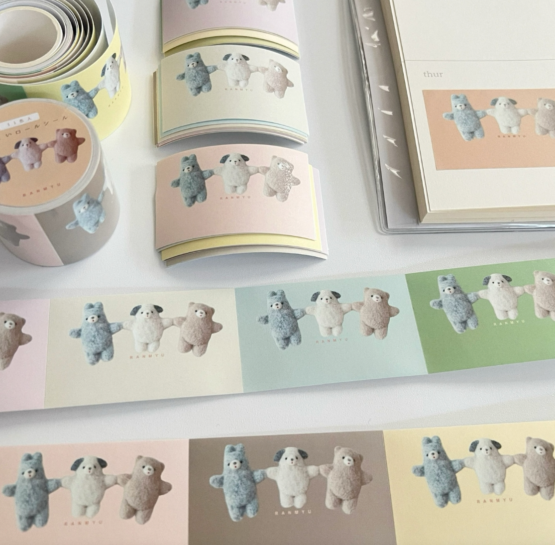 ranmyu Sticky Memo Roll - Wool Felt Bears