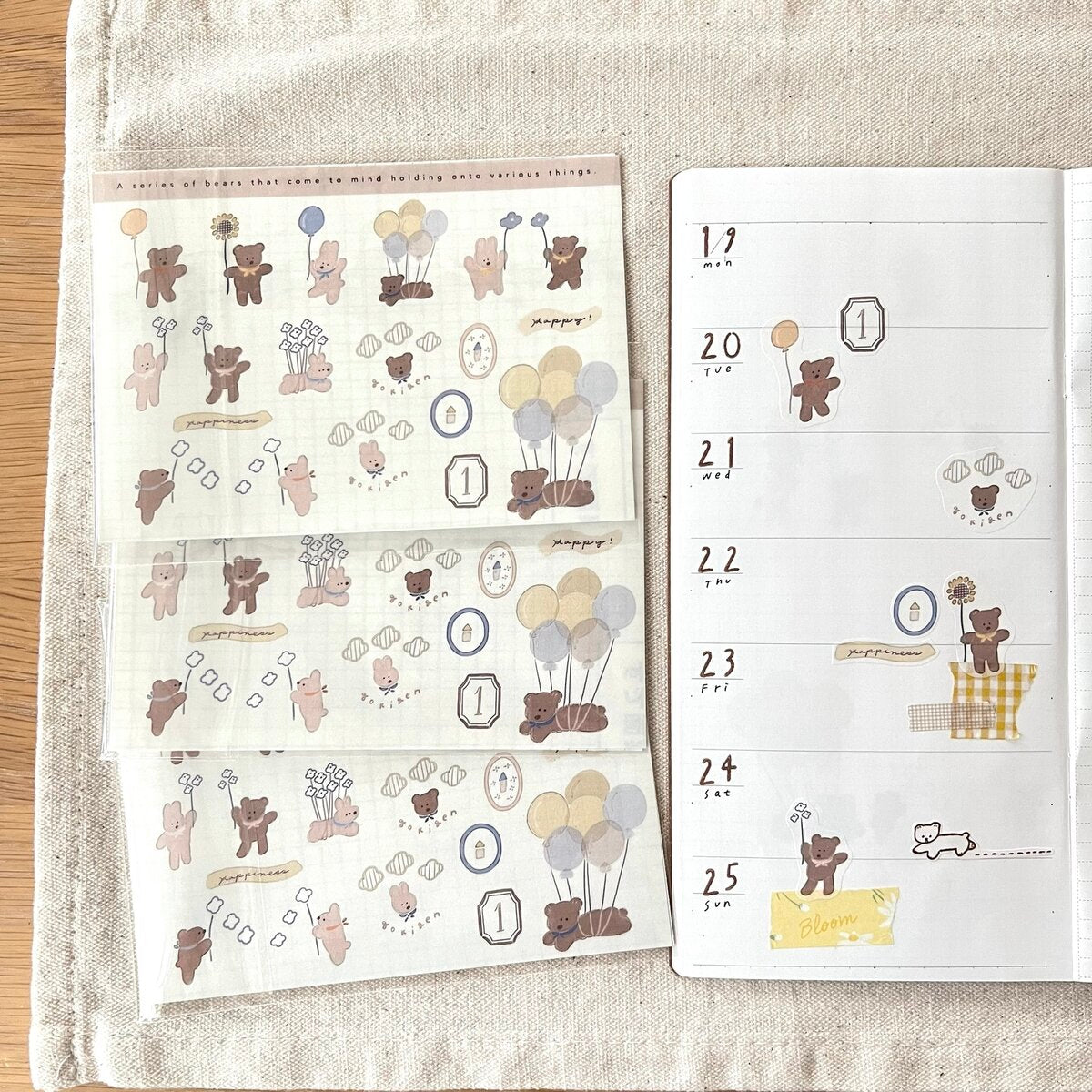 ranmyu A6 washi sticker sheet set - Fashion Girl and Cute Bear