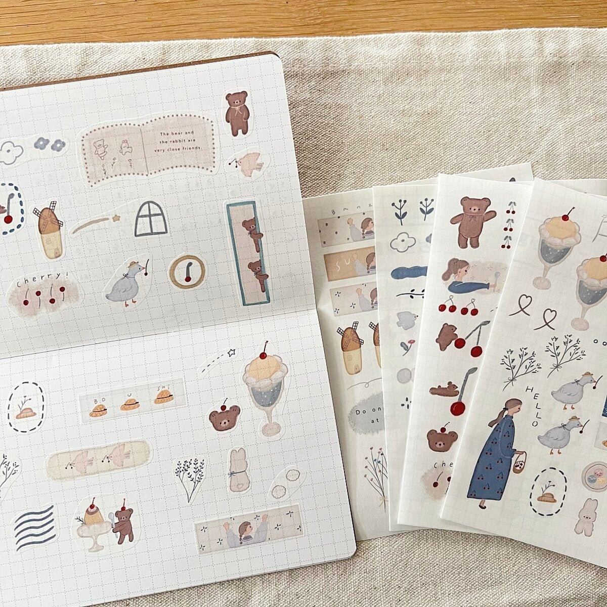 ranmyu A6 washi sticker sheet set - Girl and Kuma