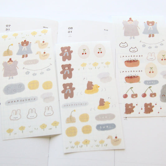 ranmyu washi sticker set - Onion Chan and Cherry Bear