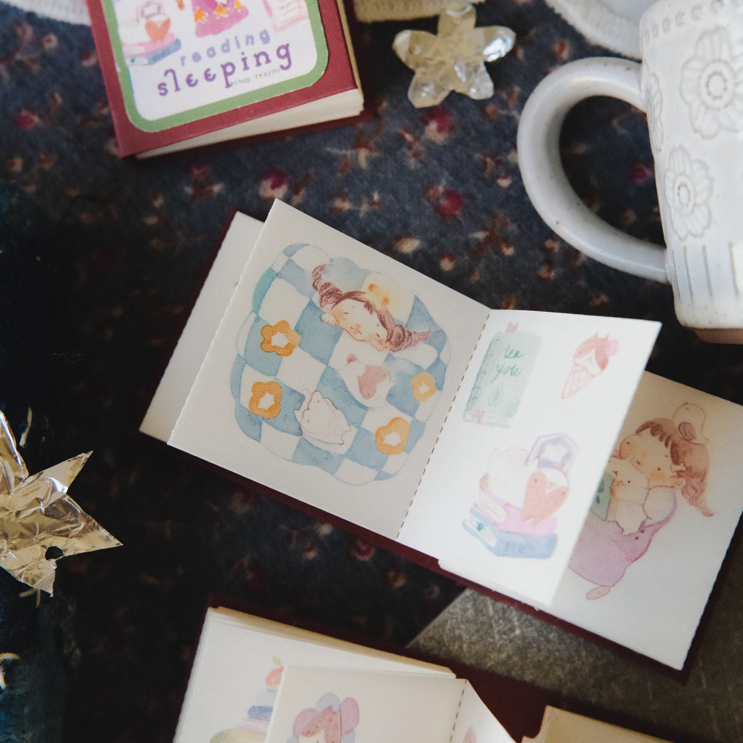 Teayou Kiss-cut Washi Tape Mini Booklet - Reading Sleeping