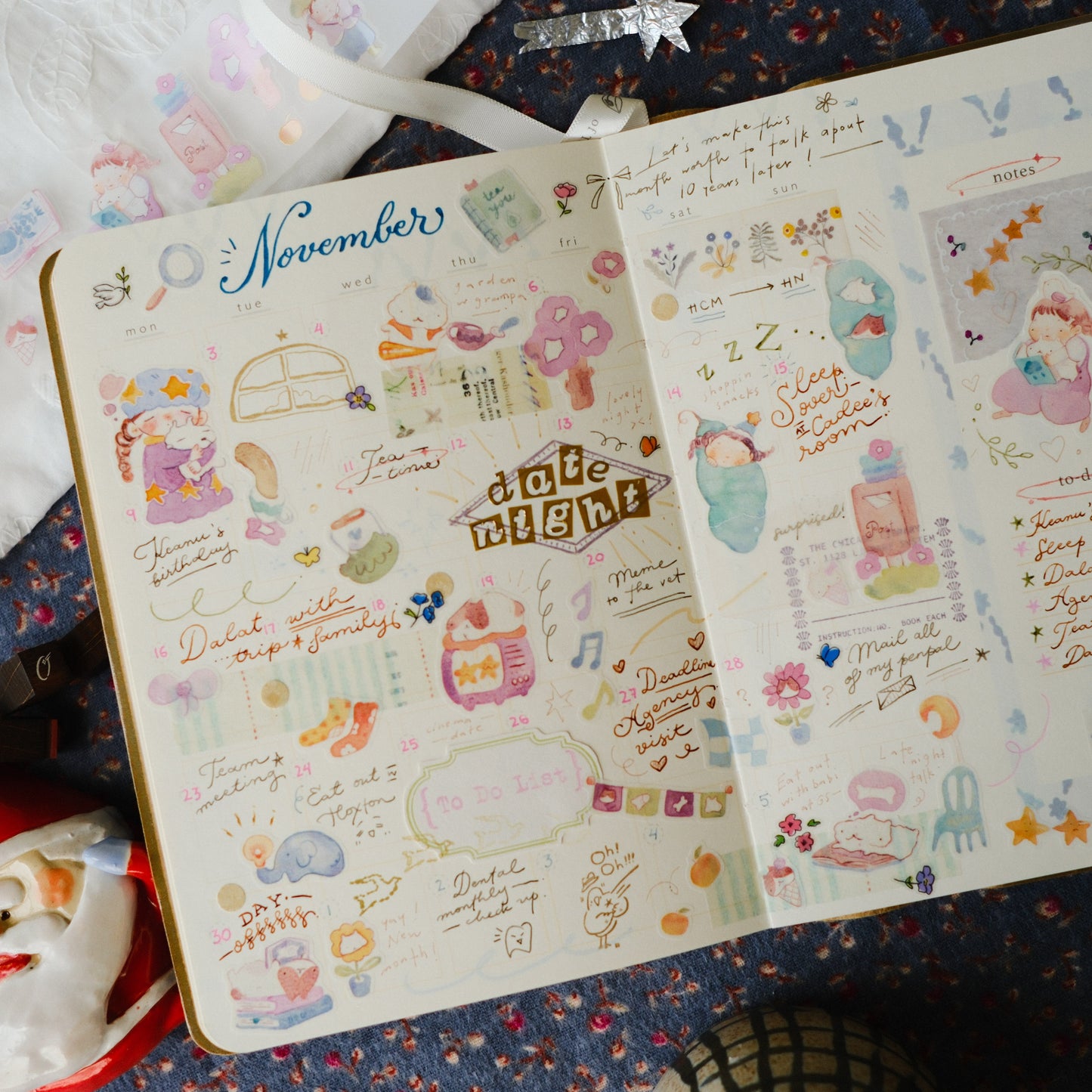 Teayou Kiss-cut Washi Tape Mini Booklet - Reading Sleeping