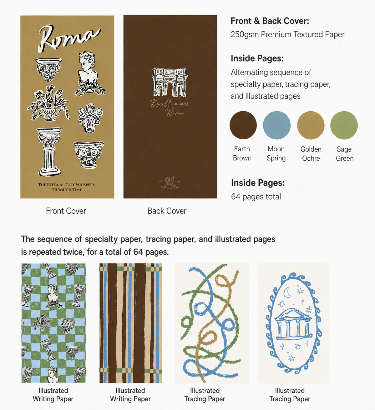 Square Studio Slim Notebook of Mix Paper - Roma Series, 2 Design