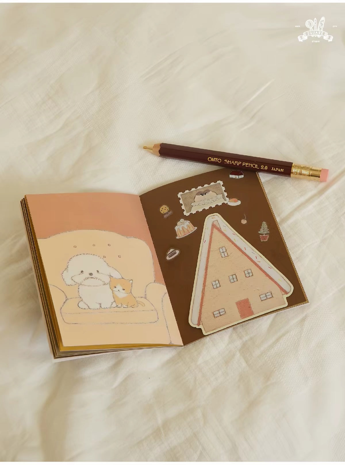 Square Studio x Pige Artist Collab Passport-Sized Notebook of Mix Paper and Illustration, 2 Designs