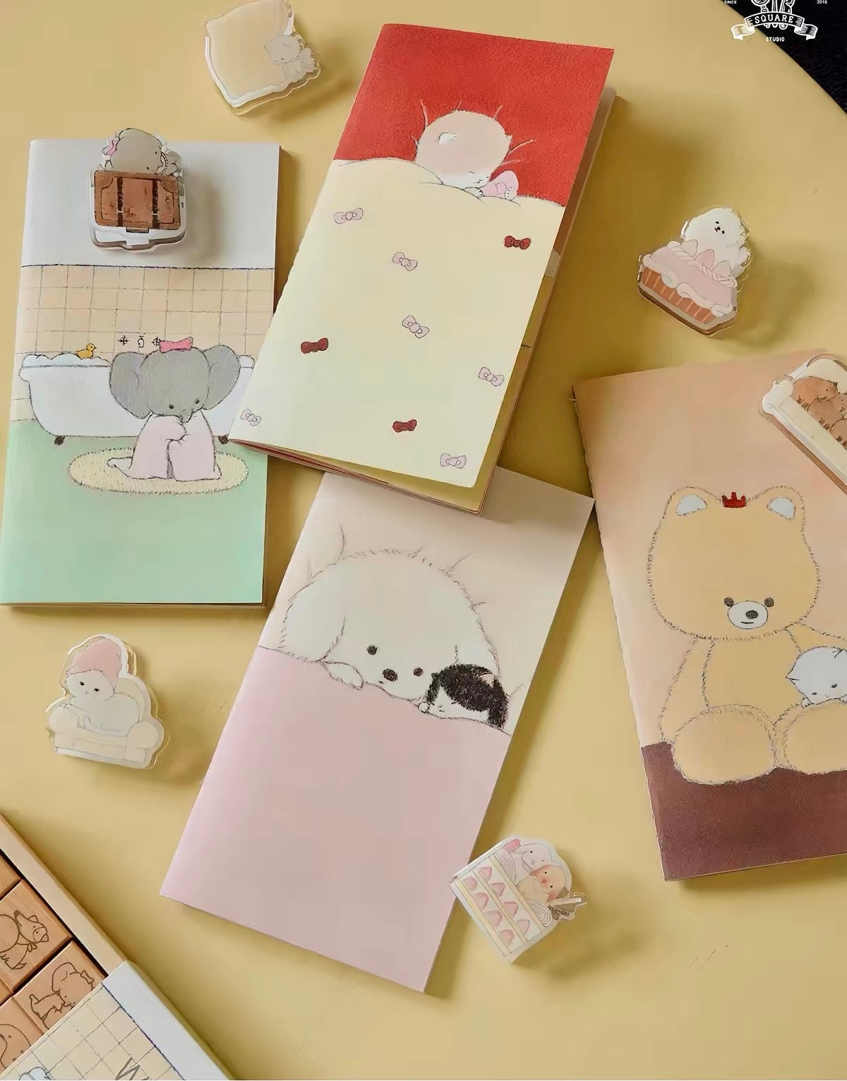 Square Studio x Pige Artist Collab Slim Notebook of Mix Paper and Illustration, 4 Designs