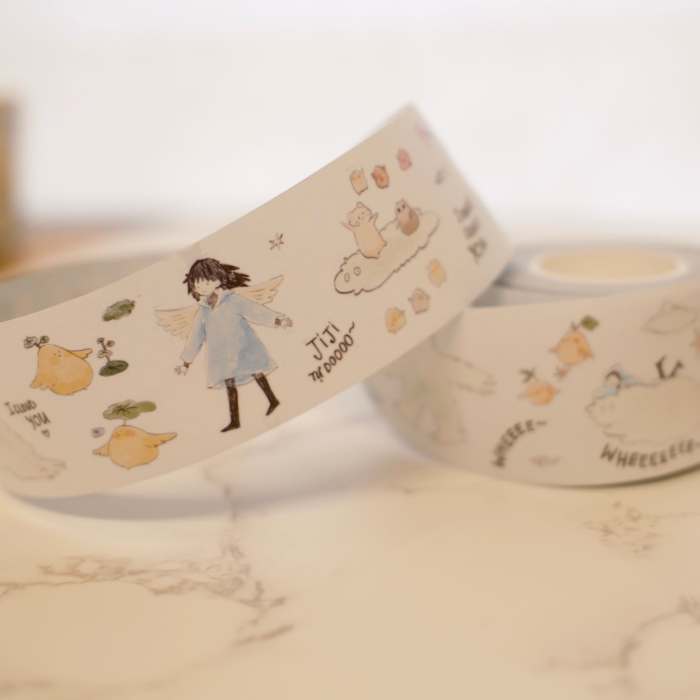 Teayou Kiss-cut PET Tape - Jiji on the Cloud, with white releasing paper on back