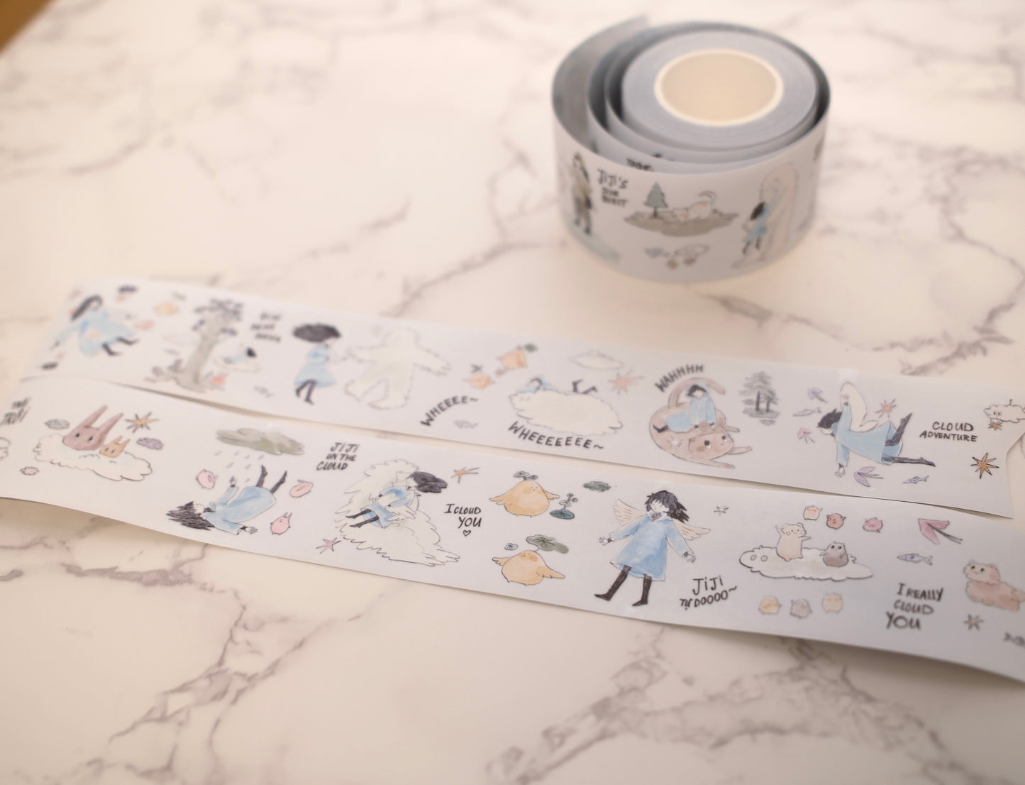 Teayou Kiss-cut PET Tape - Jiji on the Cloud, with white releasing paper on back