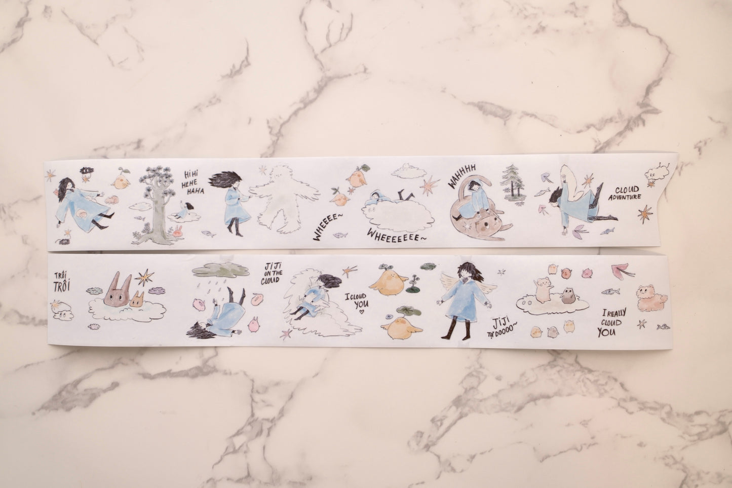 Teayou Kiss-cut PET Tape - Jiji on the Cloud, with white releasing paper on back
