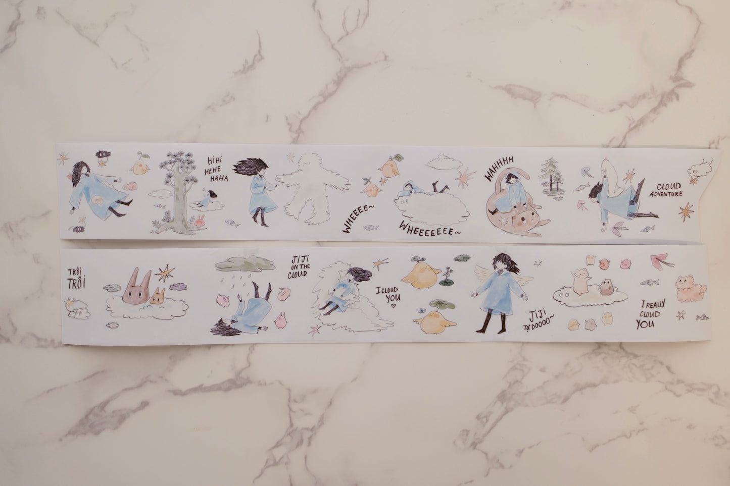 Teayou Kiss-cut PET Tape - Jiji on the Cloud, with white releasing paper on back
