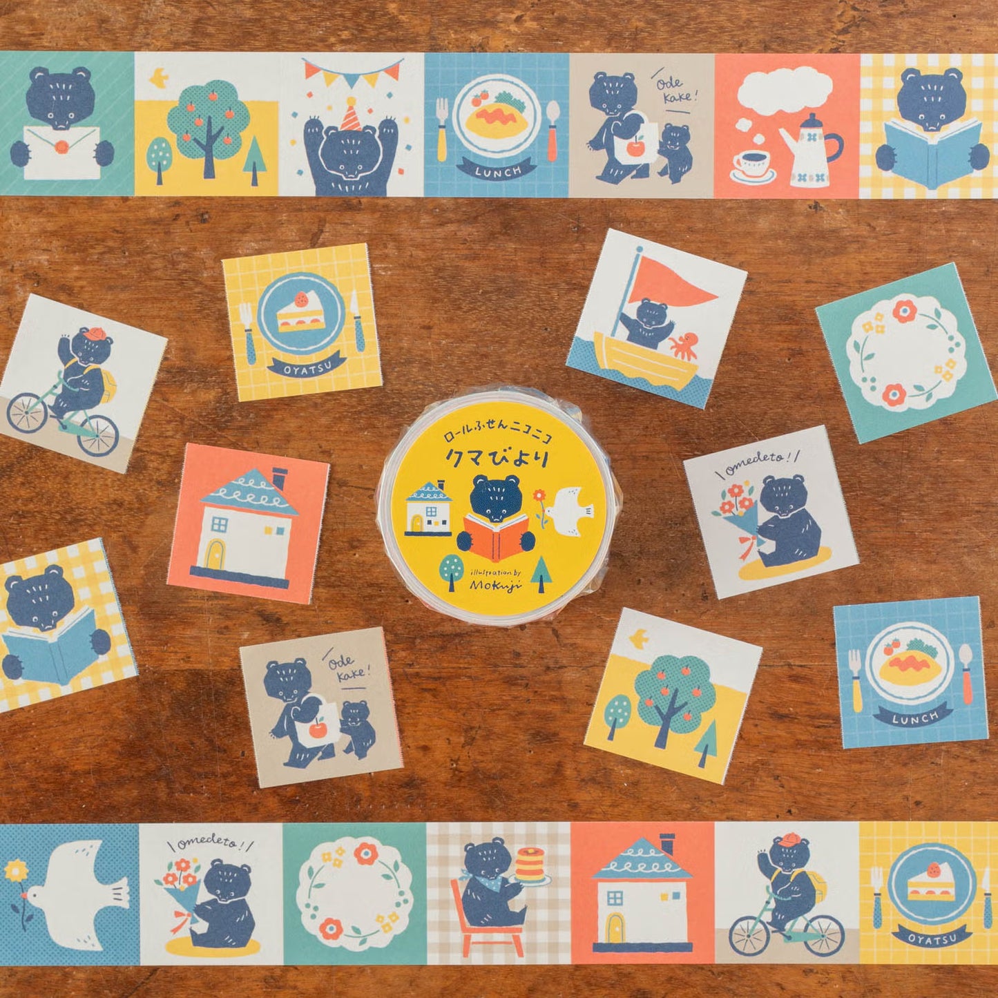 Tegamisha x Mokuji Small Square Sticky Memo Roll - Kuma's Daily