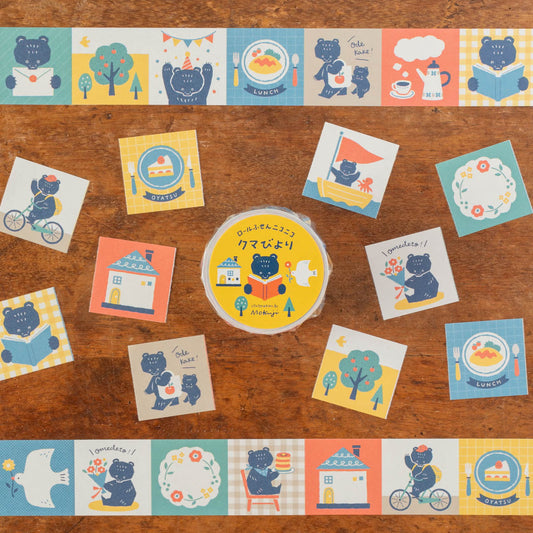 Tegamisha x Mokuji Small Square Sticky Memo Roll - Kuma's Daily