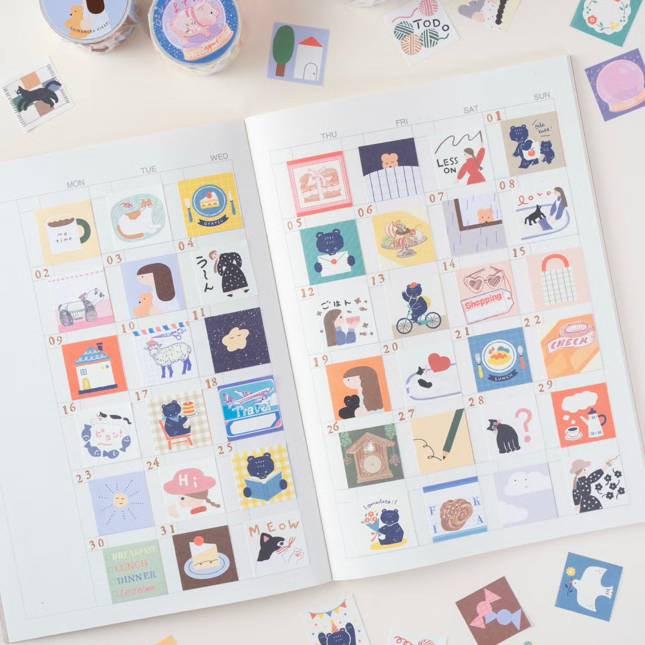 Tegamisha x Mokuji Small Square Sticky Memo Roll - Kuma's Daily