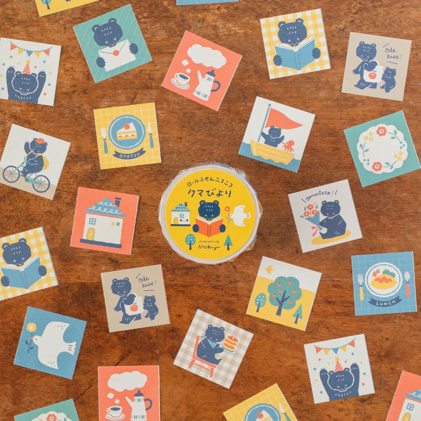 Tegamisha x Mokuji Small Square Sticky Memo Roll - Kuma's Daily