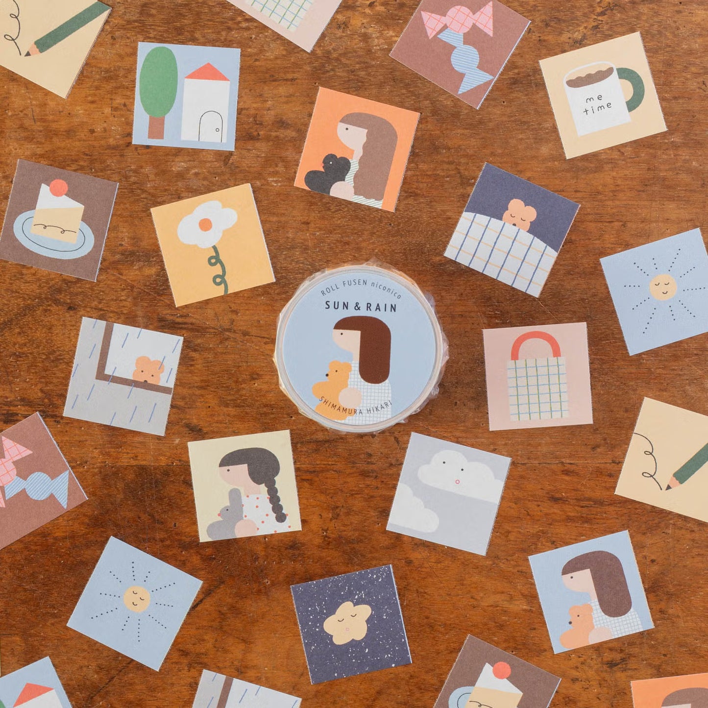Tegamisha x Shimamura Hikari Small Square Sticky Memo Roll - Sun & Rain
