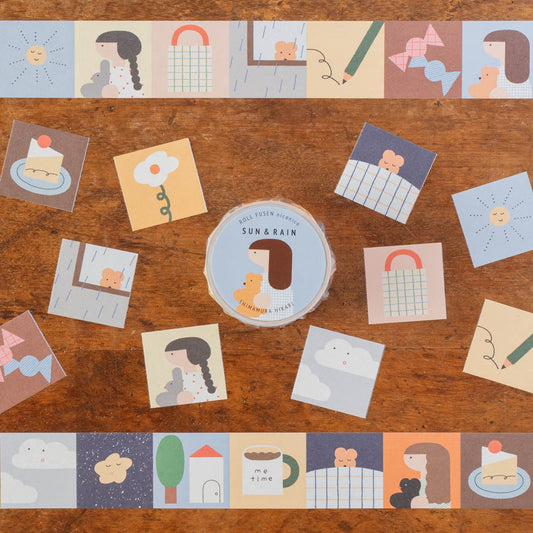 Tegamisha x Shimamura Hikari Small Square Sticky Memo Roll - Sun & Rain
