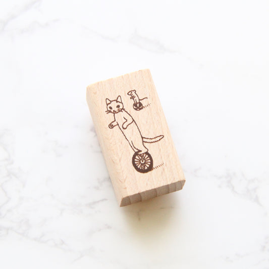 Pottering Cat Large Rubber Stamp - Unicycle