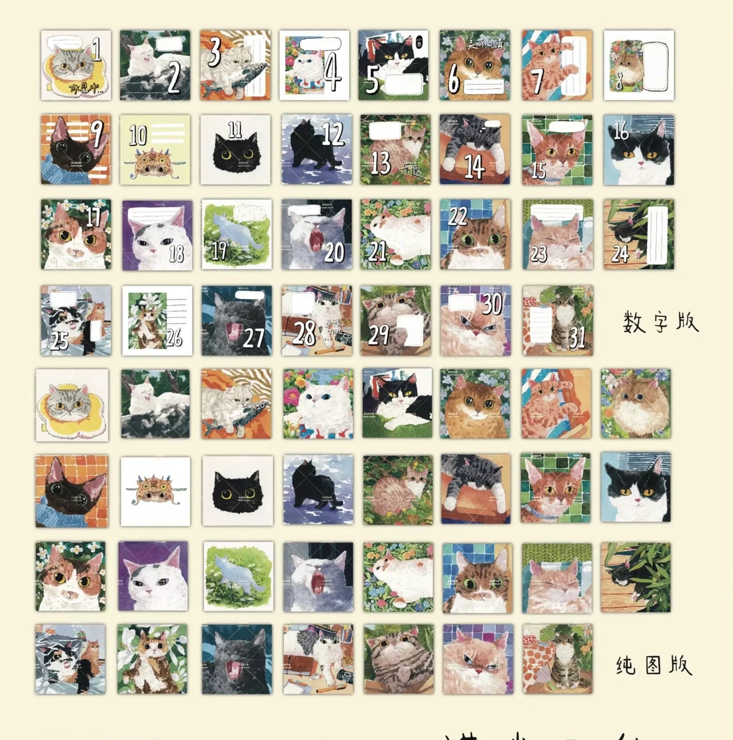 Wongyuanle Vol.10 Cat Memo Paper Ephemera, 62 pieces