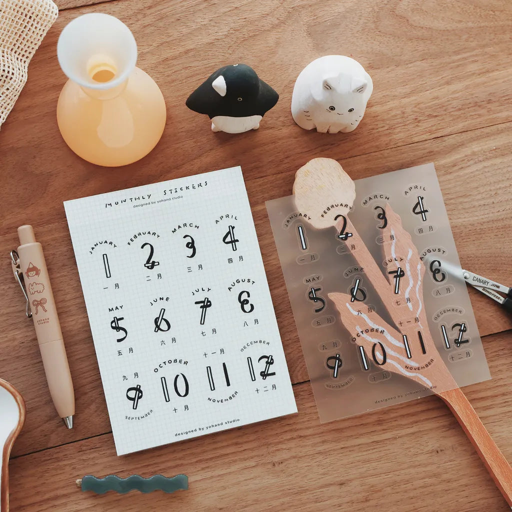 Yohand Studio Monthly Die-cut Sticker Sheet - Black and White