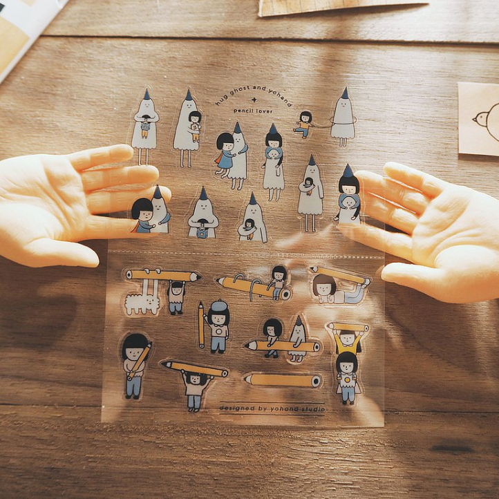 Yohand Studio Transparent Die-cut Sticker Sheet - Hugs and Pencil