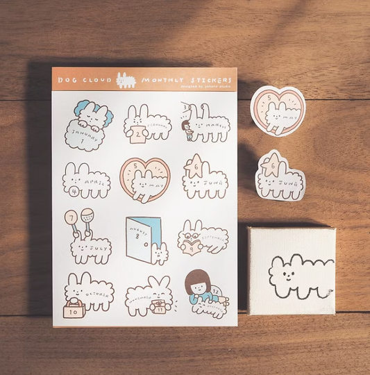 Yohand Studio Monthly Die-cut Sticker Sheet - Dog Dog Cloud is Coming