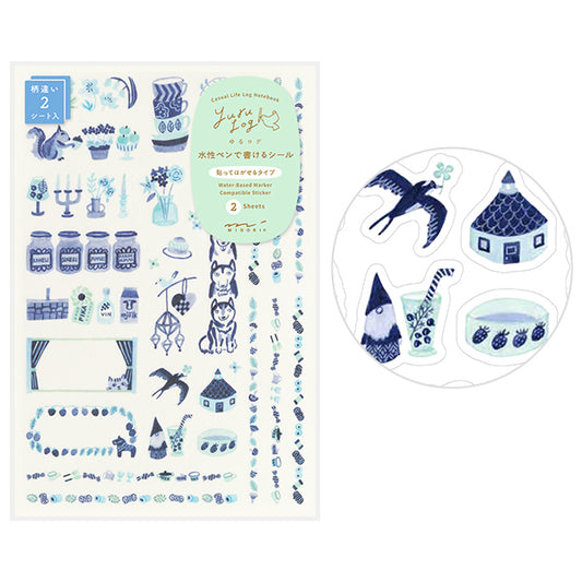 Midori Yuru Log Removable Stickers - Blue Nordic, 2 pcs