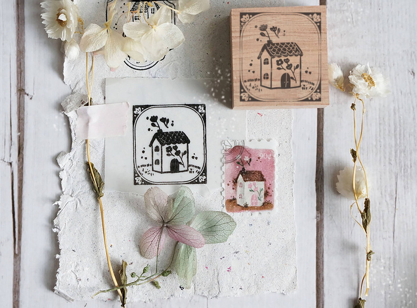 Black Milk Project Rubber Stamp - Mini House Series, Floral Chimney