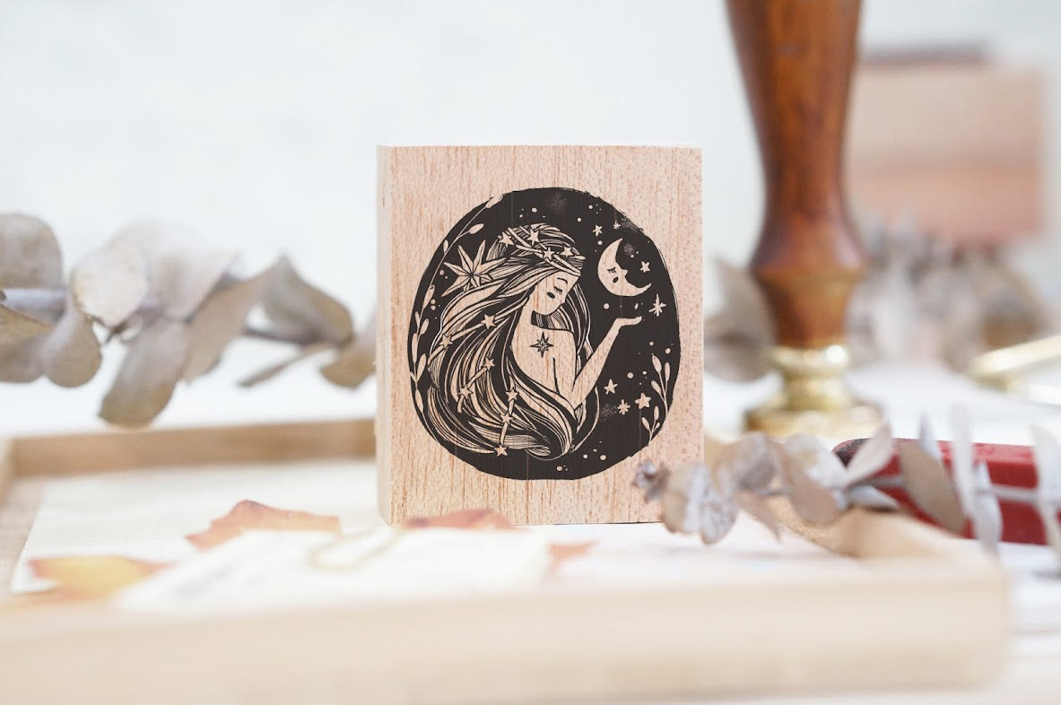 Black Milk Project Rubber Stamp - Whimsical Portrait (Moon Lady)