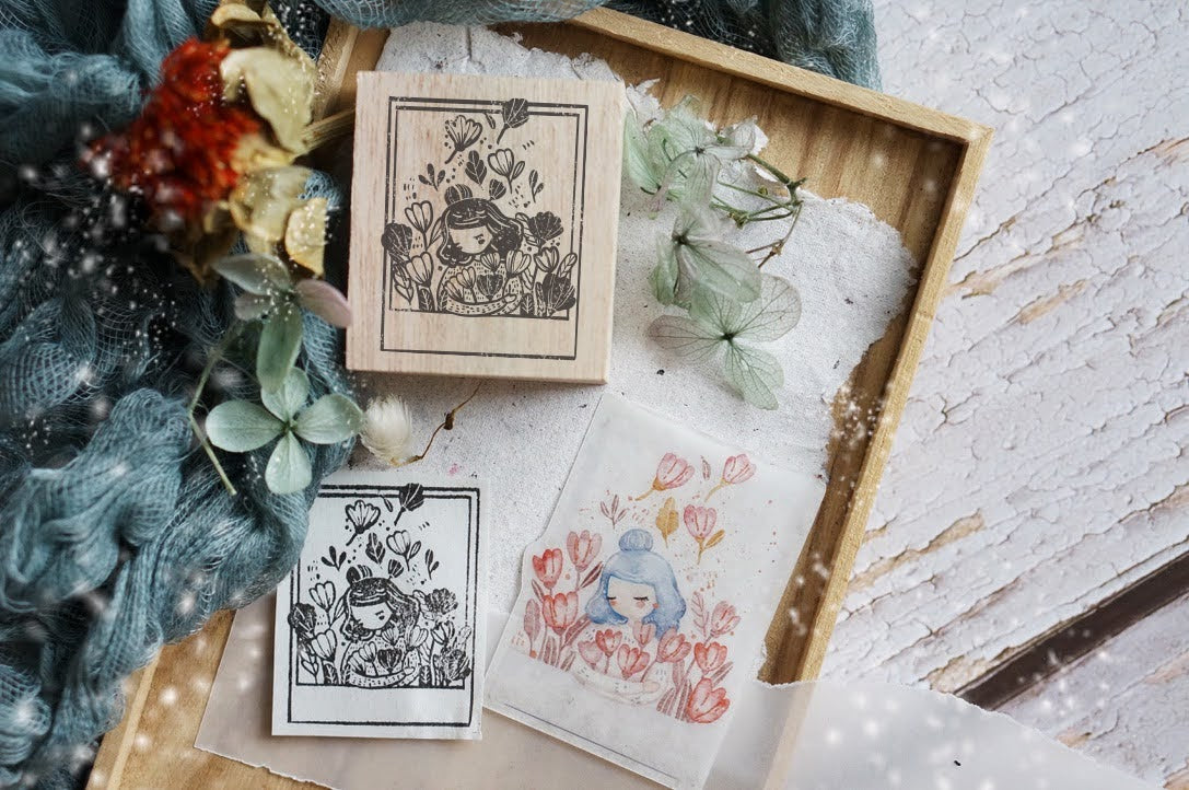 Black Milk Project Polaroid Series Rubber Stamp - Floral Hug