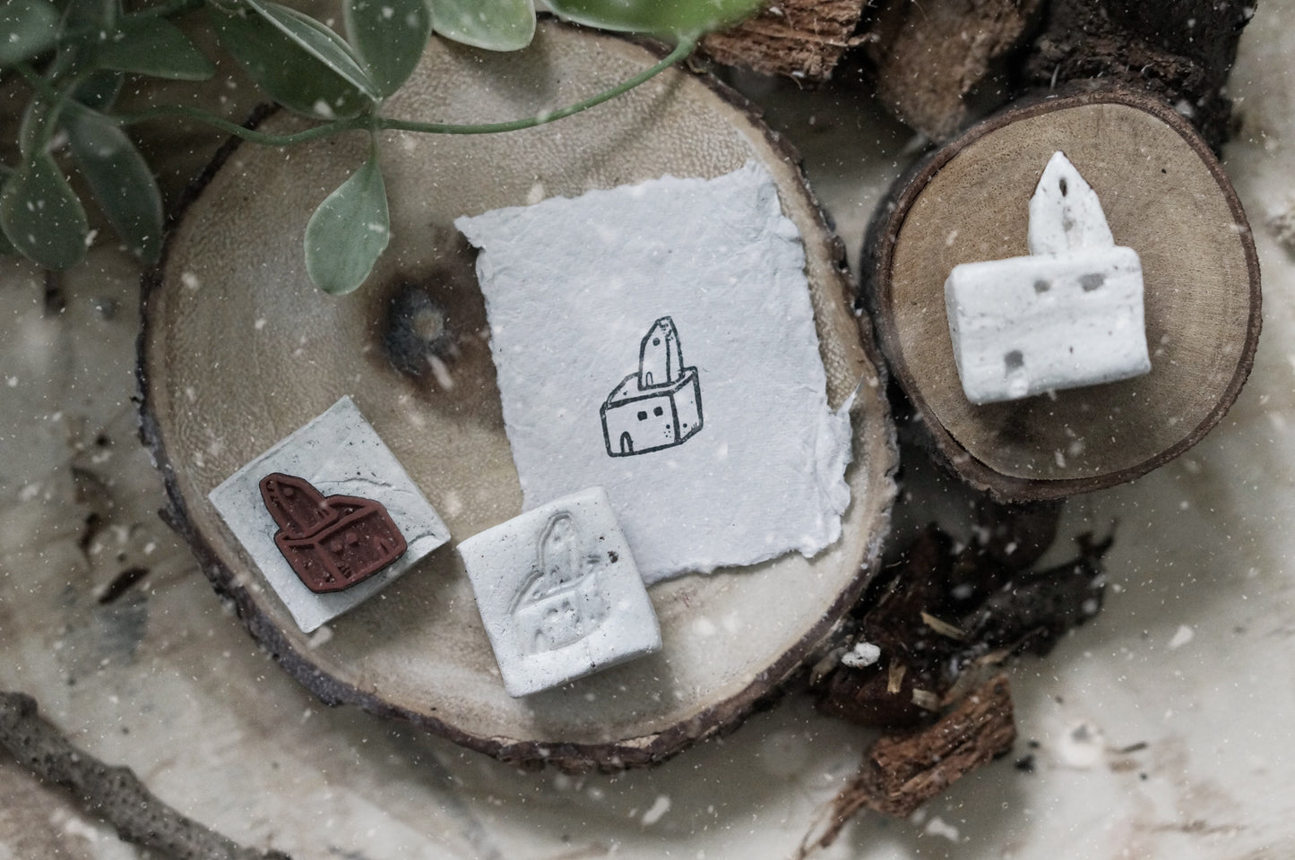 Black Milk Project Mini Clay House Rubber Stamp, 6 designs