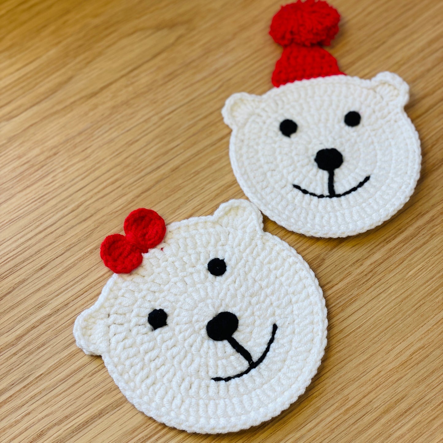 Pinky Elephant Handmade Crochet Bear Coaster, 2 designs