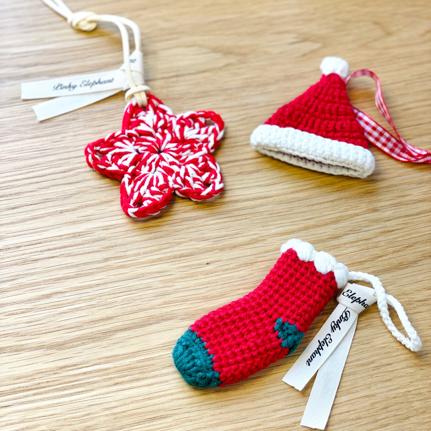 Pinky Elephant Handmade Little Crochet Ornament, 3 designs