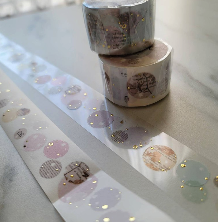 Fairy Maru Bubble World 6 Washi Tape/PET Tape, Embossed Gold Foil, 30mm