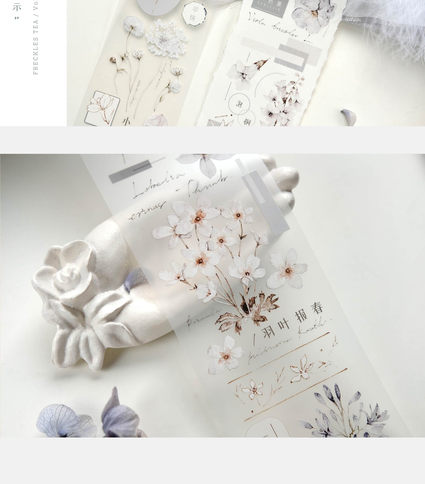 One Loop Sample - Freckles Tea Vo.3 Pure White Misty Blue Washi/PET Tape