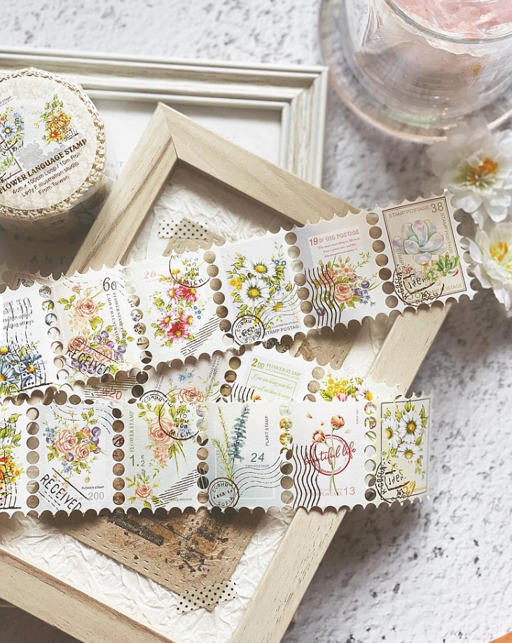 Lady F Flower Gold Foil Stamp-Style Perforated Washi Tape