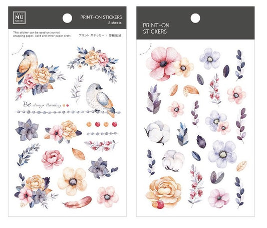 MU Print-On Stickers No.40: Birds and Roses, 2 designs/packet