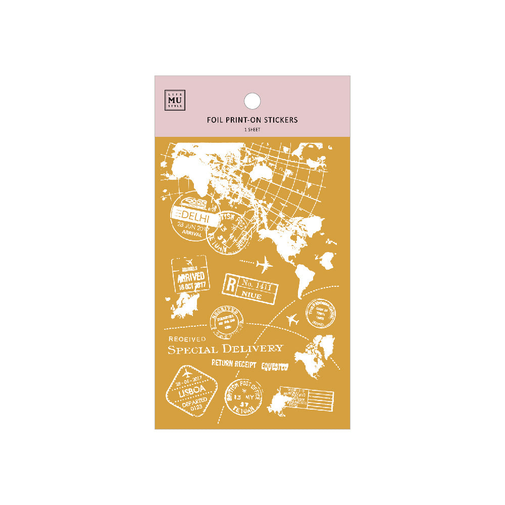 MU Gold Foil Print-On Stickers No.06 Postmark, 1 sheet/packet
