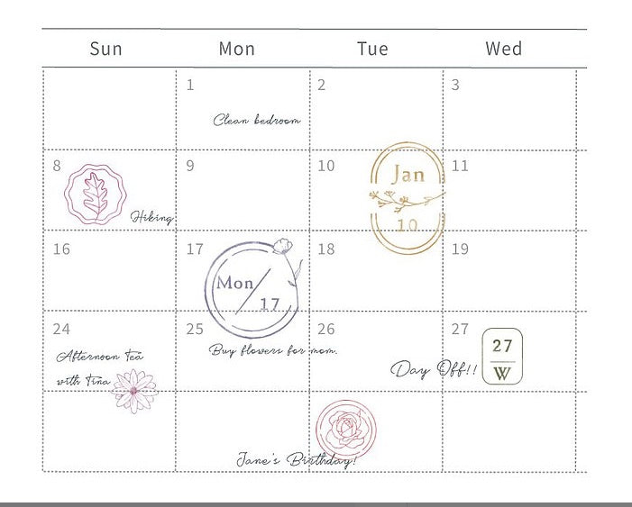 Calendar Stamp,bullet Journal Stamp,rubber Stamp,planner Stamps,clear  Stamps,month Stamp,blank Monthly With Weeks and Dates 